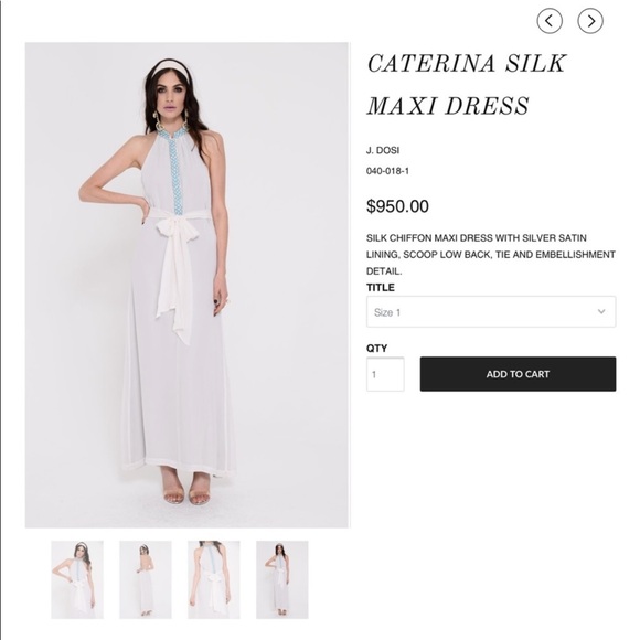 J.DOSI]Turquoise Embellishment Cream Silk Crepe Halter neck Backless Dress - Picture 5 of 16